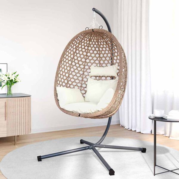 vidaXL Hangandi eggjast&oacute;ll Lj&oacute;s krem 104 x 100 x 191 cm p&oacute;l&yacute;rattan