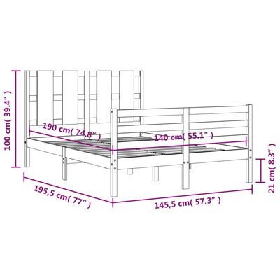 vidaXL Rúmgrind án Dýnu 140x190 cm Gegnheil Viður