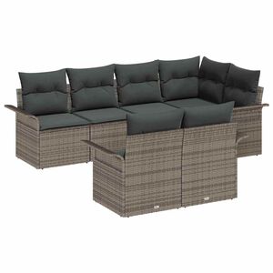 vidaXL Gar&eth;s&oacute;fa sett me&eth; p&uacute;&eth;i 7 pcs Gr&aacute;r p&oacute;l&yacute;rattan
