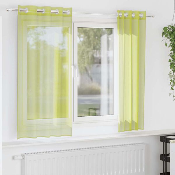 vidaXL Voile Gluggatj&ouml;ld me&eth; Grommets 2 stk Apple Green 140x140 cm