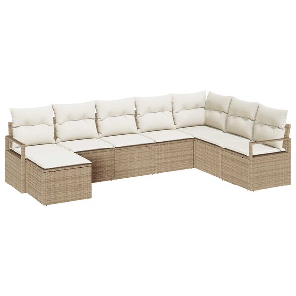 vidaXL S&oacute;fasett me&eth; p&uacute;&eth;i me&eth; geymslu 8 pcs Beige og krem p&oacute;l&yacute;rattan