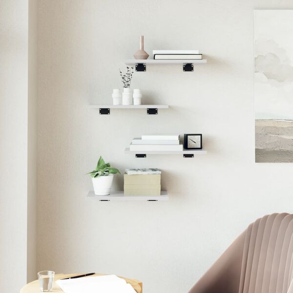 vidaXL Vegghillur 4 stk. H&aacute;glanshv&iacute;tar 40x20x1,5 cm Samsettur Vi&eth;ur