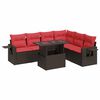 vidaXL 7 stykki gar&eth;s&oacute;fasett me&eth; p&uacute;&eth;um Br&uacute;nt Poly Rattan Akas&iacute;uvi&eth;ur