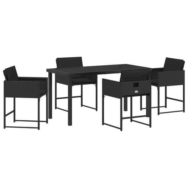 vidaXL Gar&eth;ur bor&eth;sett me&eth; p&uacute;&eth;i 5 pcs Svartur p&oacute;l&yacute;rattan