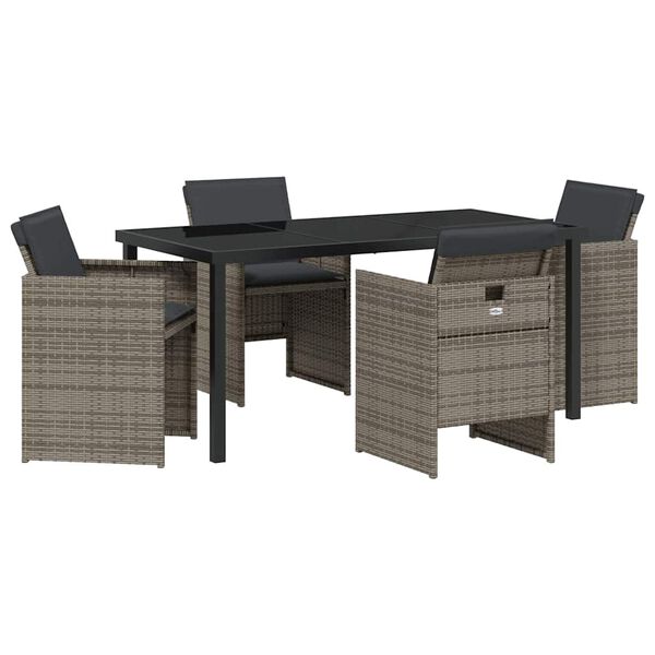 vidaXL Gar&eth;ur bor&eth;sett 5 pcs Gr&aacute;r p&oacute;l&yacute;rattan