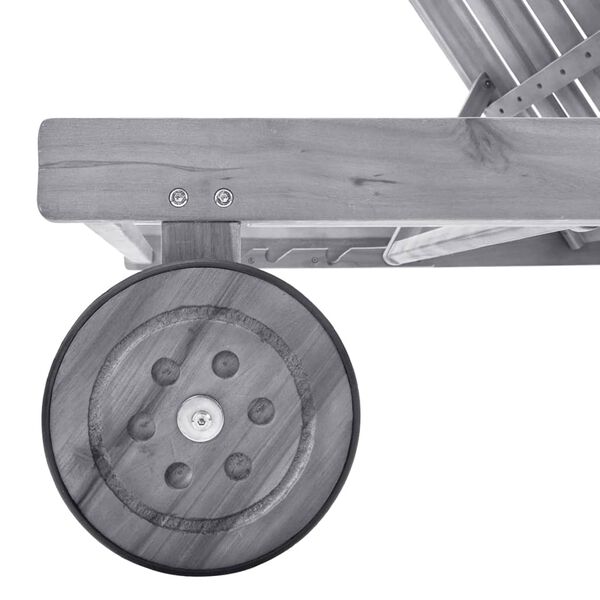 vidaXL Samleggjanlegur Sólbekkur með Sessu Grár Gegnheill Akasíuviður