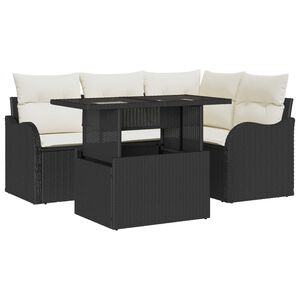 vidaXL Gar&eth;s&oacute;fa sett me&eth; p&uacute;&eth;i me&eth; kodda 5 pcs Svartur Poly Rattan