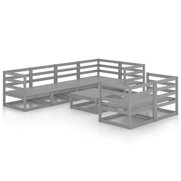 vidaXL 8 Parta Gar&eth;s&oacute;fasett Gr&aacute;tt Gegnheill Furuvi&eth;ur