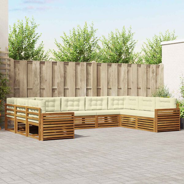 vidaXL S&oacute;fasett me&eth; p&uacute;&eth;i 9 pcs N&aacute;tt&uacute;rulegt og Krem Hrein akas&iacute;utr&eacute;