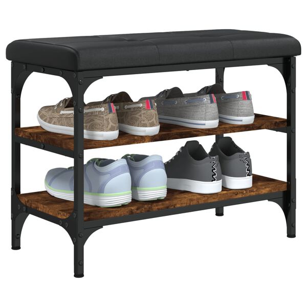 vidaXL Sk&oacute;bekkur Reyklitu&eth; Eik 62x32x47 cm Samsettur Vi&eth;ur