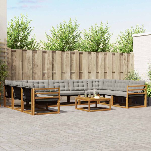 vidaXL &Uacute;ti s&oacute;fasett me&eth; p&uacute;&eth;i 10 pcs N&aacute;tt&uacute;rulegt og Lj&oacute;st Gr&aacute;tt