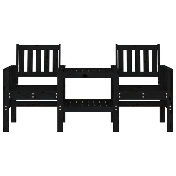 vidaXL Garðbekkur með Borði 2-Sæta Svart Gegnheilum Viðarfuru