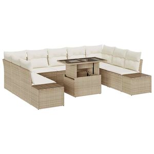 vidaXL Gar&eth;s&oacute;fa sett me&eth; p&uacute;&eth;i 10 pcs Beige og krem p&oacute;l&yacute;rattan