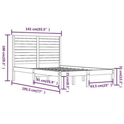 vidaXL Rúmgrind Svört Gegnheill Viður 135x190 cm Tvíbreið