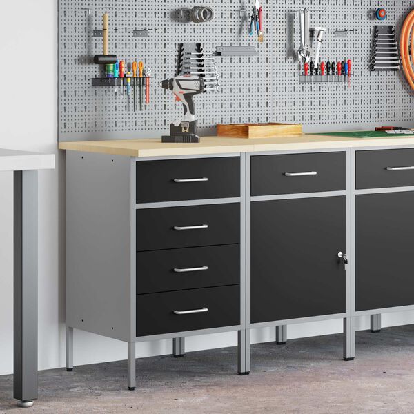 vidaXL Vinnusk&aacute;pur me&eth; sk&uacute;ffu 2 pcs Svartur og gr&aacute;r 75 x 45 x 85 cm