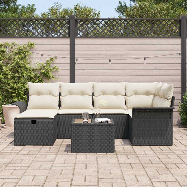 vidaXL Gar&eth;s&oacute;fa sett me&eth; p&uacute;&eth;i me&eth; geymslu 7 pcs Poly rattan