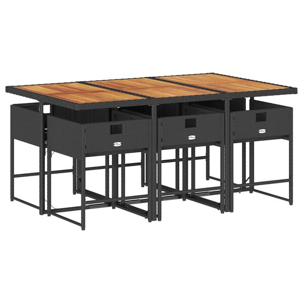 vidaXL 7 Hluta Gar&eth;bor&eth;stofusett me&eth; Sessum Svart P&oacute;l&yacute;rattan