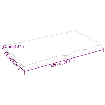 vidaXL Borðplata Ljósbrún 100x60x2 cm Meðhöndluð Gegnheil Eik