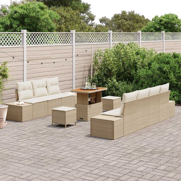 vidaXL Gar&eth;s&oacute;fa sett me&eth; p&uacute;&eth;i 10 pcs Drapplita&eth;ur Poly rattan