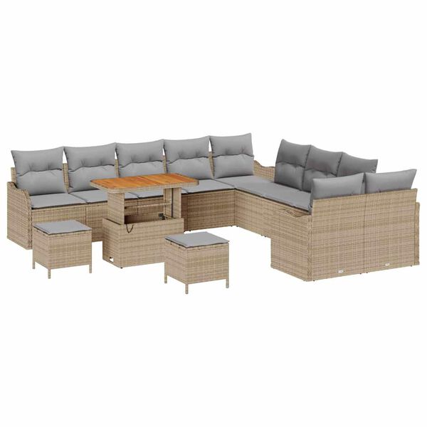 vidaXL Gar&eth;s&oacute;fa sett me&eth; p&uacute;&eth;i me&eth; geymslu 13 pcs Beige og lj&oacute;sgr&aacute;r
