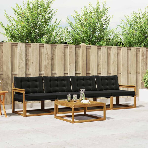 vidaXL &Uacute;ti s&oacute;fasett me&eth; p&uacute;&eth;i 5 pcs N&aacute;tt&uacute;rulegur og svartur