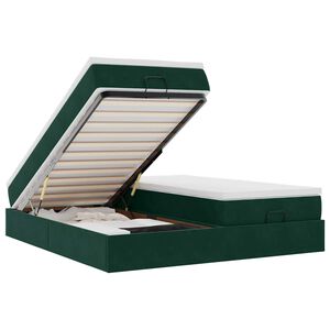 vidaXL Ottoman r&uacute;mgrind me&eth; d&yacute;num D&ouml;kkgr&aelig;n 180x200cm Flauel