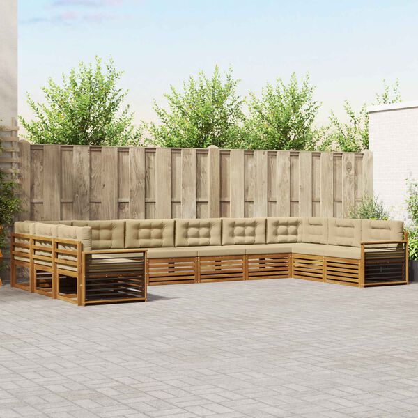 vidaXL S&oacute;fasett me&eth; p&uacute;&eth;i 10 pcs N&aacute;tt&uacute;rulegt og B&eacute;ig Hrein akas&iacute;utr&eacute;