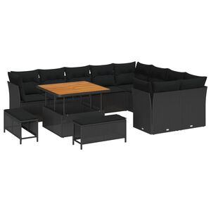 vidaXL Gar&eth;s&oacute;fa sett 12 pcs Svartur p&oacute;l&yacute;rattan