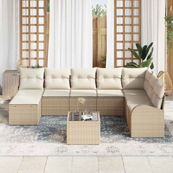 vidaXL Garðsófa sett með púði 9 pcs Drapplitaður Poly rattan