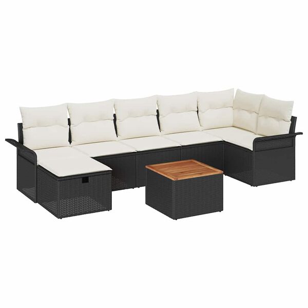 vidaXL Gar&eth;s&oacute;fa sett me&eth; p&uacute;&eth;i me&eth; geymslu 8 pcs Svartur Poly rattan
