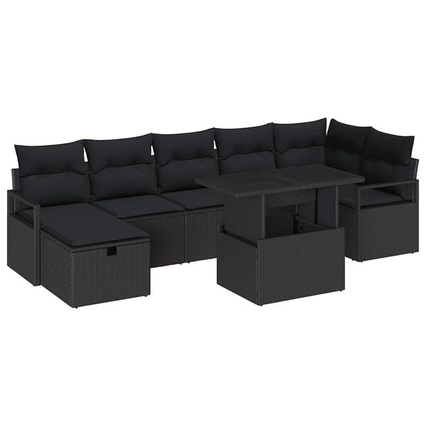 vidaXL Gar&eth;s&oacute;fa sett me&eth; p&uacute;&eth;i me&eth; geymslu 8 pcs Svartur Poly rattan