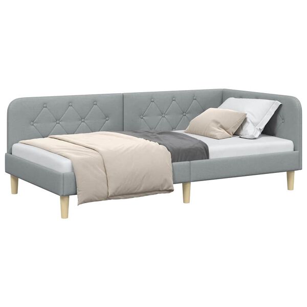 vidaXL Hornrúm ramma með höfuðgafl Ljósgrár 90 x 190 cm dúkur