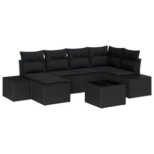 vidaXL Gar&eth;s&oacute;fa sett me&eth; p&uacute;&eth;i me&eth; geymslu 6 pcs Svartur p&oacute;l&yacute;rattan