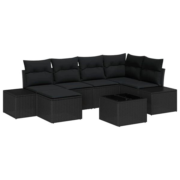 vidaXL Gar&eth;s&oacute;fa sett me&eth; p&uacute;&eth;i me&eth; geymslu 6 pcs Svartur p&oacute;l&yacute;rattan