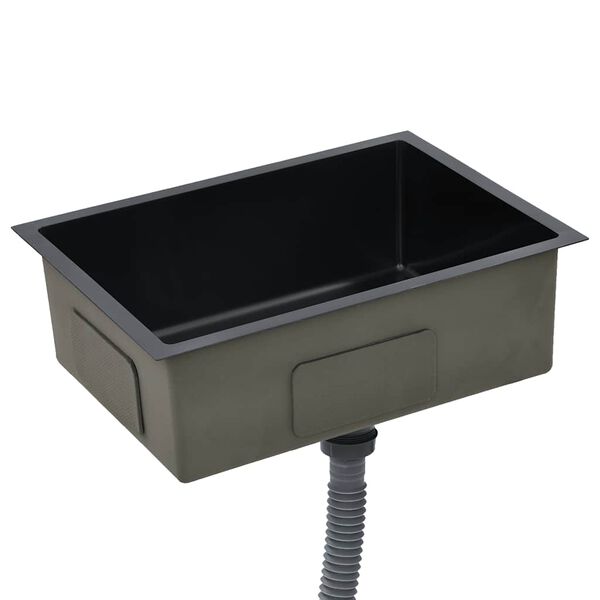 145080 vidaXL Handgerður Eldhúsvaskur með Síu Svart Ryðfrítt Stál