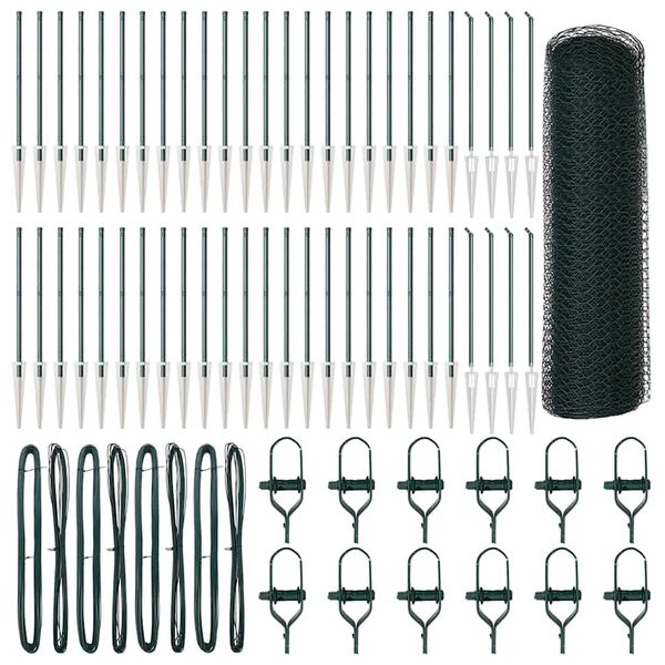 vidaXL Gir&eth;ingarp&oacute;stur Gr&aelig;nn 100 x 0,6 m (25 mm net) St&aacute;l og PVC