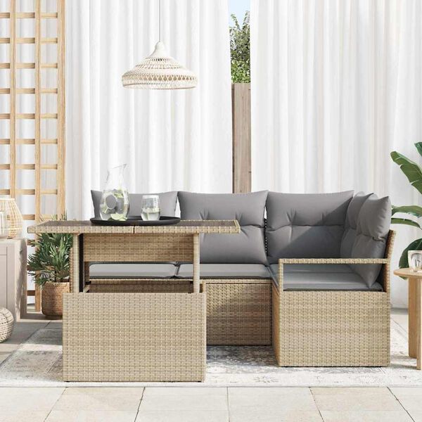vidaXL Gar&eth;s&oacute;fa sett me&eth; geymslu 5 pcs Drapplita&eth;ur Poly rattan