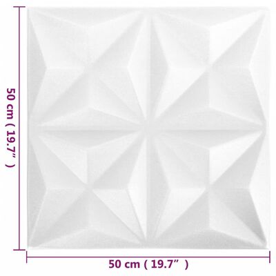 vidaXL 3D Veggþil 24 stk. 50x50 cm Origami Hvít 6 m²