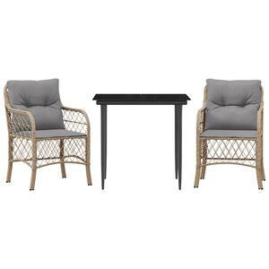 vidaXL 3 Hluta B&iacute;str&oacute;sett me&eth; Sessum Drapplitu&eth; Blanda P&oacute;l&yacute;rattan
