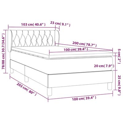 vidaXL Hólfað Springrúm með Dýnu Bleikur 100x200 cm Flauel