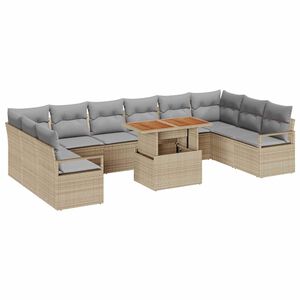vidaXL Gar&eth;s&oacute;fa sett me&eth; p&uacute;&eth;i me&eth; kodda 11 pcs Beige og Gr&aacute;tt