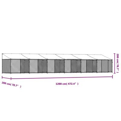 vidaXL Hundabúr með Þaki og Hurð Grátt 12x2x2 m Sinkhúðað Stál