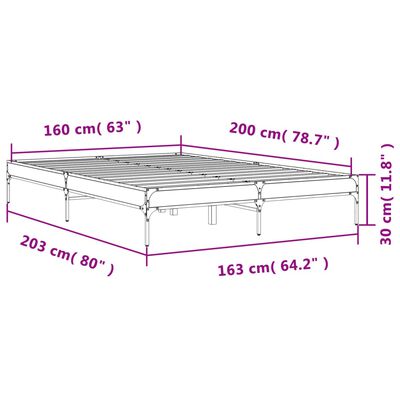 vidaXL Rúmgrind án Dýnu Sonoma Eikarlitur 160x200 cm