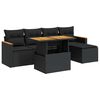 vidaXL 6 stykki garðsófasett með púðum Black Poly Rattan Acacia