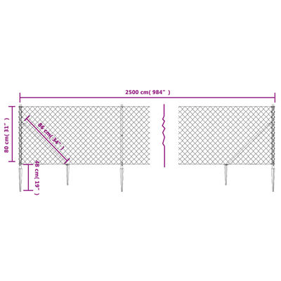 vidaXL Netagirðing með Jarðfestingum Silfurlituð 0,8x25 m