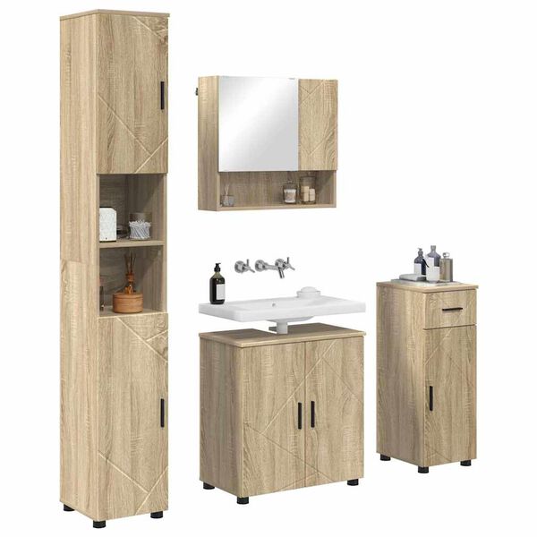 vidaXL Ba&eth;herbergismublasett 4 pcs Sonoma Eik Samsettur vi&eth;ur & metal