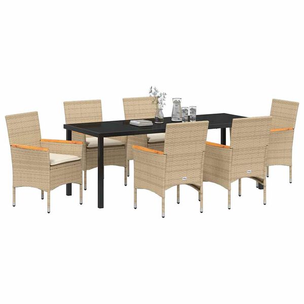 vidaXL Gar&eth;ur bor&eth;sett me&eth; p&uacute;&eth;i 7 pcs Drapplita&eth;ur p&oacute;l&yacute;rattan