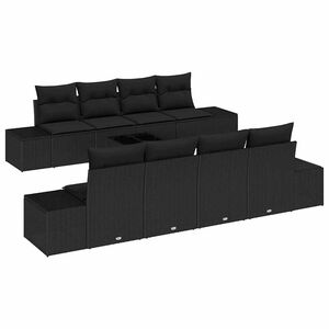 vidaXL Gar&eth;s&oacute;fa sett me&eth; p&uacute;&eth;i me&eth; geymslu 8 pcs Svartur p&oacute;l&yacute;rattan