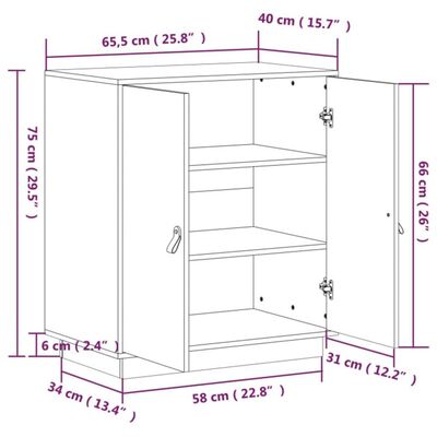 vidaXL Skenkur Grár 65,5x40x75 cm Gegnheil Fura