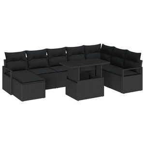 vidaXL Gar&eth;s&oacute;fa sett me&eth; geymslu 9 pcs Svartur Poly rattan